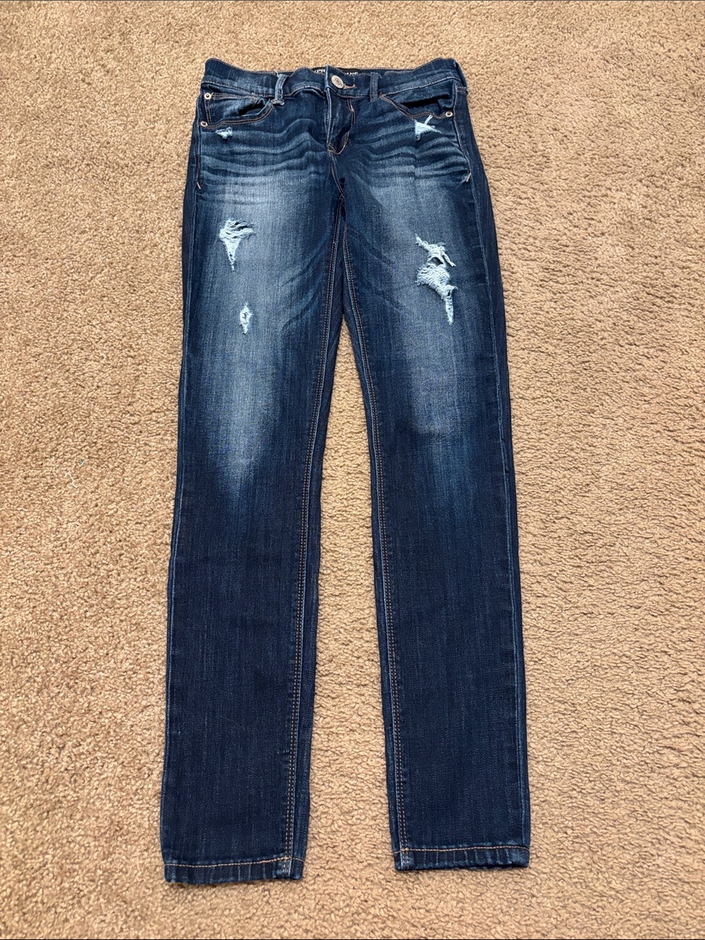 Women’s Skinny Distressed Dark Blue Jeans Legging Mid Rise 2R